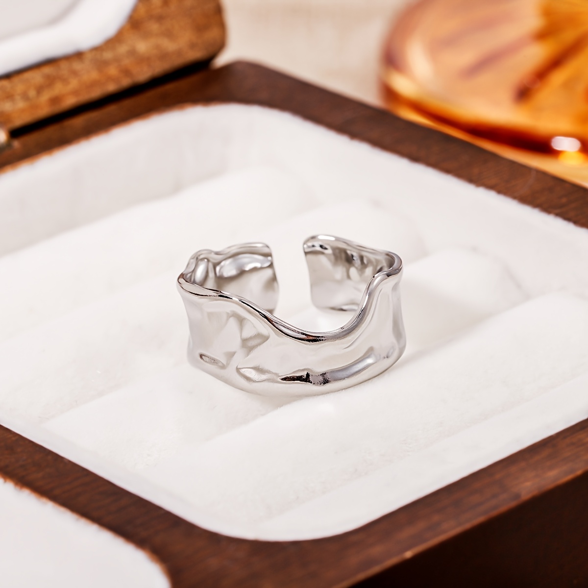 Irregularly Shaped Stainless Steel Open Ring, Unique Design